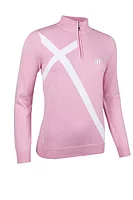 g.THE OPEN LADIES SALTIRE The Open Quarter Zip Saltire Cross Cotton Lightweight Golf Sweater - Candy/White