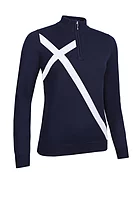 g.LADIES SALTIRE Quarter Zip Saltire Cross Cotton Lightweight Golf Sweater - Navy/White