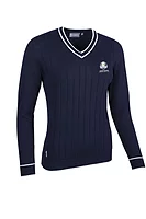 g.RYDER CUP LEA Ryder Cup V Neck Vertical Stitch Cotton Golf Sweater - Navy/White