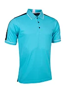 g.LENZIE SALE Contrast Panel Performance Pique Golf Shirt Sale - Aqua/Black