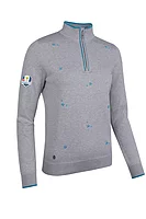g.RYDER CUP LILY Ryder Cup Quarter Zip Floral Embroidery Cotton Lightweight Golf Sweater - Light Grey Marl/Lagoon