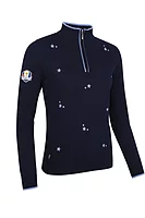 g.RYDER CUP LILY Ryder Cup Quarter Zip Floral Embroidery Cotton Lightweight Golf Sweater - Navy/Light Blue