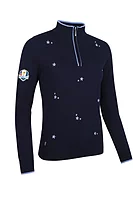 g.RYDER CUP LILY Ryder Cup Quarter Zip Floral Embroidery Cotton Lightweight Golf Sweater - Navy/Light Blue
