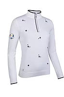 g.RYDER CUP LILY Ryder Cup Quarter Zip Floral Embroidery Cotton Lightweight Golf Sweater - White/Navy