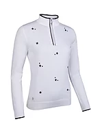 g.LILY Quarter Zip Floral Embroidery Cotton Lightweight Golf Sweater - White/Navy