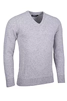 g.LOMOND V Neck Lambswool Midweight Golf Sweater - Light Grey Marl