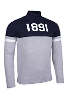 g.LONDON Roll Neck Contrast Touch of Cashmere Heritage Sweater - Light Grey Marl/Navy/White