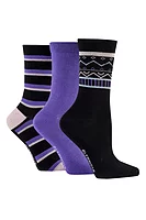 g.LOTTIE 3 Pair Patterned Bamboo Sock Gift Box - Black/Purple Lurex