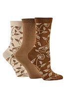 g.LOTTIE 3 Pair Patterned Bamboo Sock Gift Box - Linen/Brown Floral