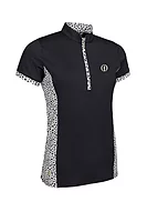 g.THE OPEN MAISIE The Open Printed Panel Zip Performance Golf Shirt - Black/Linen Cheetah
