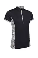 g.MAISIE Printed Panel Zip Performance Golf Shirt - Black/Linen Cheetah
