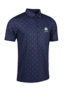 g.RYDER CUP MARCO Ryder Cup All Over Trophy Print Performance Polo Shirt - Navy/Gold