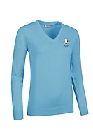 g.RYDER CUP MAYA Ryder Cup V Neck Merino Lightweight Golf Sweater - Aqua