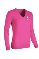 g.RYDER CUP MAYA Ryder Cup V Neck Merino Lightweight Golf Sweater - Hot Pink