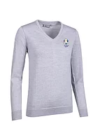g.RYDER CUP MAYA Ryder Cup V Neck Merino Lightweight Golf Sweater - Light Grey Marl