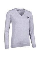 g.THE OPEN MAYA The Open V Neck Merino Lightweight Golf Sweater - Light Grey Marl