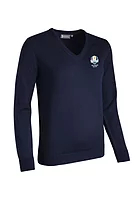 g.RYDER CUP MAYA Ryder Cup V Neck Merino Lightweight Golf Sweater - Navy