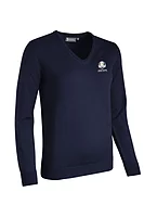 g.RYDER CUP MAYA Ryder Cup V Neck Merino Lightweight Golf Sweater - Navy