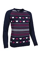 g.MERI Fairisle Heart Merino Christmas Golf Sweater - Navy/Pink Berry/White