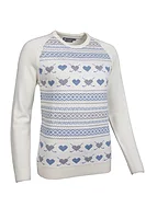 g.MERI Fairisle Heart Merino Christmas Golf Sweater - White/Ice Blue/Lt Grey