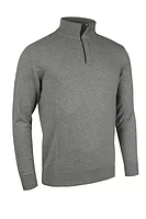 g.GEORGE Quarter Zip Tartan Placket Touch of Cashmere Lightweight Golf Sweater - Grey Marl