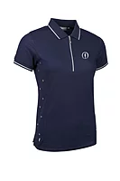 g.THE OPEN NANCY The Open Diamante Zip Performance Pique Golf Shirt - Navy/Silver