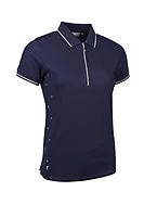 g.NANCY Diamante Zip Performance Pique Golf Shirt - Navy/Silver