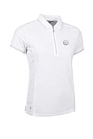 g.THE OPEN NANCY The Open Diamante Zip Performance Pique Golf Shirt - White/Silver