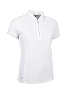 g.NANCY Diamante Zip Performance Pique Golf Shirt - White/Silver