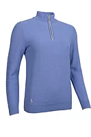 g.NATHALIA SALE Quarter Zip Cable Touch of Cashmere Midweight Golf Sweater Sale - Light Blue/Silver