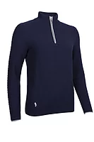 g.NATHALIA SALE Quarter Zip Cable Touch of Cashmere Midweight Golf Sweater Sale - Navy/Silver