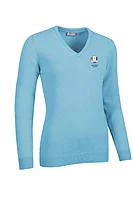 g.RYDER CUP NINA Ryder Cup V Neck Lambswool Midweight Golf Sweater - Aqua