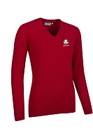 g.RYDER CUP NINA Ryder Cup V Neck Lambswool Midweight Golf Sweater - Garnet