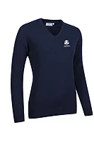 g.RYDER CUP NINA Ryder Cup V Neck Lambswool Midweight Golf Sweater - Navy