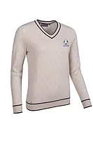 g.RYDER CUP NISHA Ryder Cup V Neck Diamond Cotton Lightweight Golf Sweater - Linen/Black