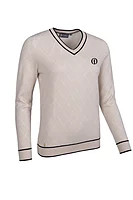 g.THE OPEN NISHA The Open V Neck Diamond Cotton Lightweight Golf Sweater - Linen/Black