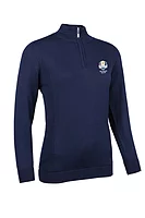 g.RYDER CUP PENELOPE Ryder Cup Quarter Zip Water Repellent Lined Merino Heavyweight Golf Sweater - Navy Marl