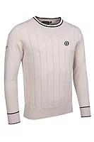 g.THE OPEN RATHO The Open Crew Neck Vertical Stitch Cotton Lightweight Golf Sweater - Linen/Black