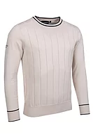 g.RATHO Crew Neck Vertical Stitch Cotton Lightweight Golf Sweater - Linen/Black