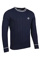 g.THE OPEN RATHO The Open Crew Neck Vertical Stitch Cotton Lightweight Golf Sweater - Navy/White