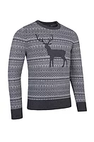g.RUDY Round Neck Fairisle Stag Merino Midweight Christmas Sweater - Charcoal Marl/Light Grey