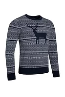 g.RUDY Round Neck Fairisle Stag Merino Midweight Christmas Sweater - Navy/Light Grey