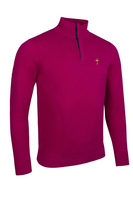 g.RYDER CUP GEORGE Ryder Cup Quarter Zip Tartan Placket Touch of Cashmere Lightweight Golf Sweater - Raspberry Trophy
