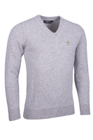 g.RYDER CUP LOMOND Ryder Cup V Neck Lambswool Midweight Golf Sweater - Light Grey Marl Trophy