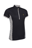 g.RYDER CUP MAISIE Ryder Cup Printed Panel Zip Performance Golf Shirt - Black/Linen Cheetah Trophy