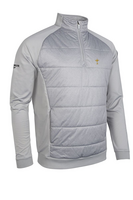g.RYDER CUP ARRAN Ryder Cup Quarter Zip Performance Hybrid Midweight Golf Midlayer - Light Grey Herringbone Trophy
