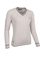 g.RYDER CUP LEA Ryder Cup V Neck Vertical Stitch Cotton Golf Sweater - Linen/Black Trophy