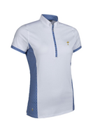 g.RYDER CUP MAISIE Ryder Cup Printed Panel Zip Performance Golf Shirt - White/Tahiti Mosaic Trophy