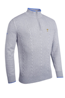 g.RYDER CUP HOY Ryder Cup Quarter Zip Cable Rib Midweight Merino Golf Sweater - Light Grey Marl/Tahiti Trophy