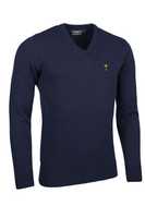 g.RYDER CUP LOMOND Ryder Cup V Neck Lambswool Midweight Golf Sweater - Navy Trophy